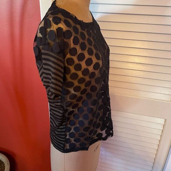 MADEWELL | HI LINE | sheer black polka dot short sleeve blouse S - Picture 2 of 5